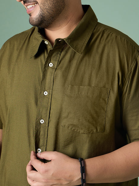 Men Plus Size Forme-Olive Solid Shirt - bigbanana