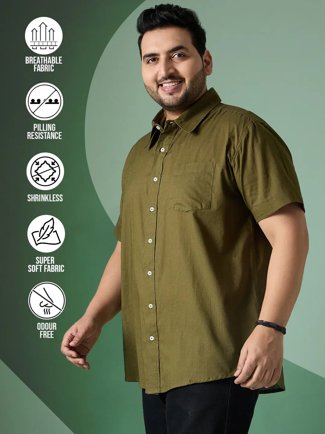 Men Plus Size Forme-Olive Solid Shirt