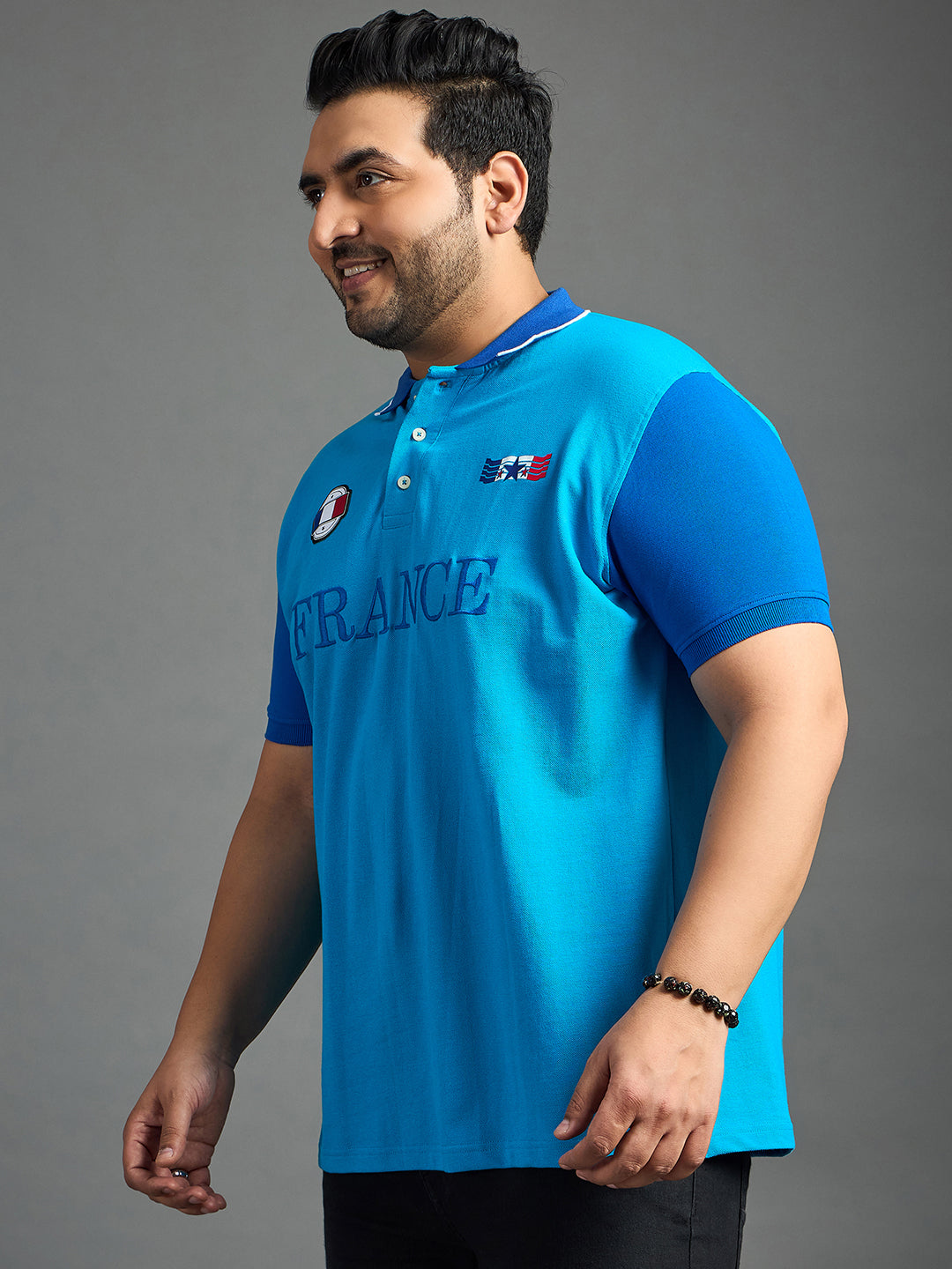 Men Plus Size France-Sky Printed Polo Tshirt - bigbanana