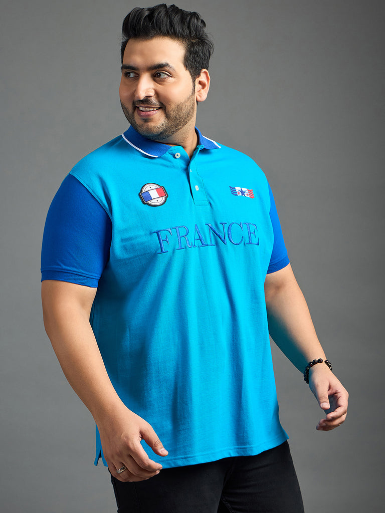 Men Plus Size France-Sky Printed Polo Tshirt - bigbanana