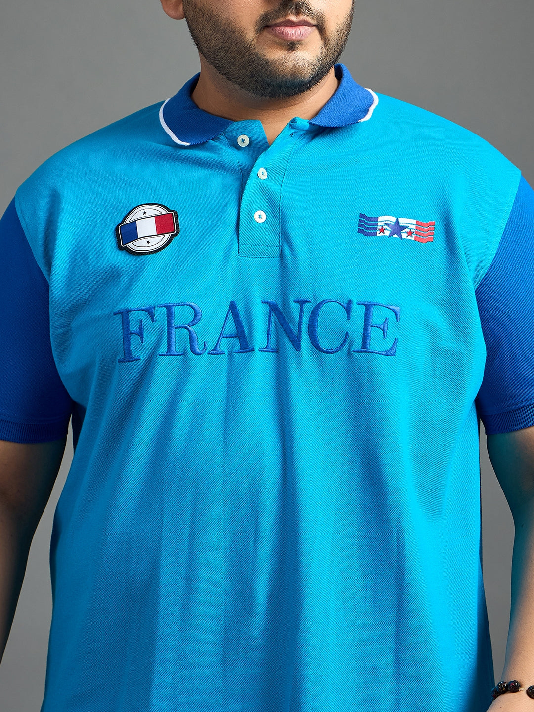 Men Plus Size France-Sky Printed Polo Tshirt - bigbanana