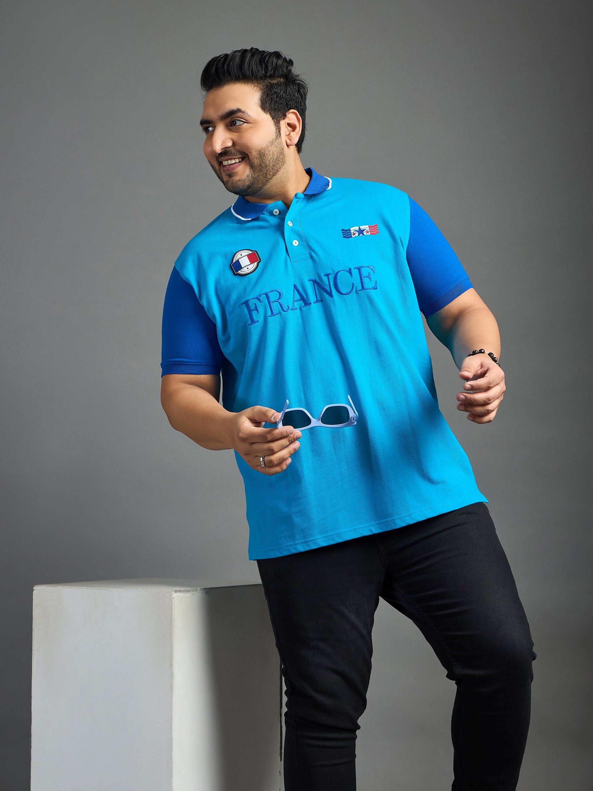 Men Plus Size France-Sky Printed Polo Tshirt - bigbanana