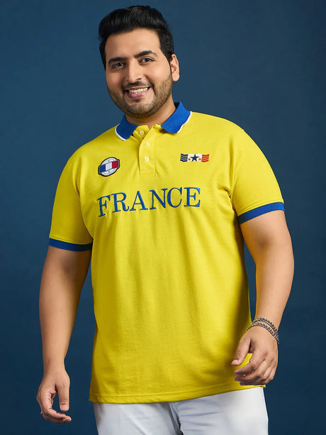 Men Plus Size France-Yellow Printed Polo Tshirt - bigbanana