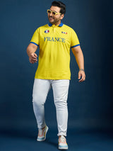 Men Plus Size France-Yellow Printed Polo Tshirt - bigbanana