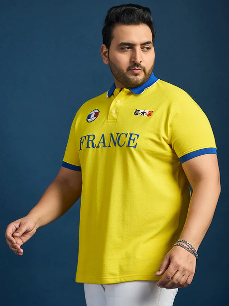 Men Plus Size France-Yellow Printed Polo Tshirt - bigbanana