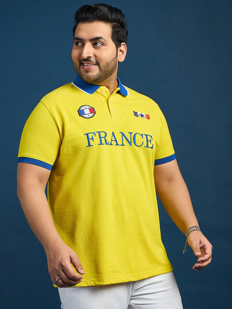 Men Plus Size France-Yellow Printed Polo Tshirt - bigbanana