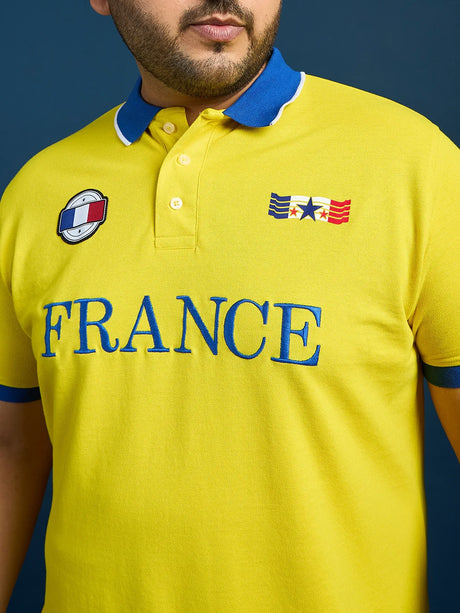 Men Plus Size France-Yellow Printed Polo Tshirt - bigbanana