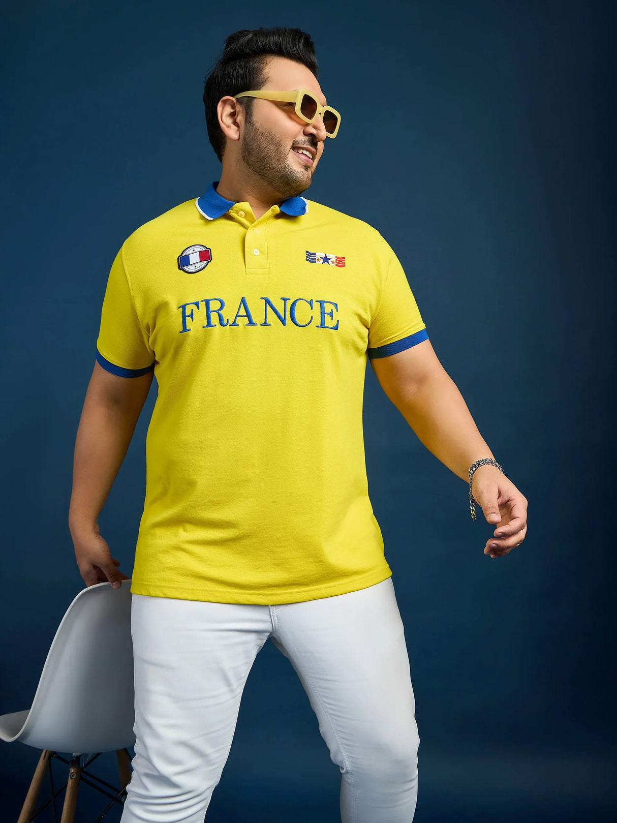 Men Plus Size France-Yellow Printed Polo Tshirt - bigbanana
