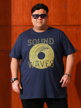 Men Plus Size Frequency Navy Printed Round Neck Tshirt