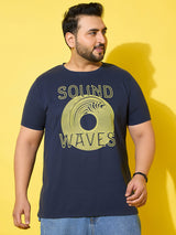 Men Plus Size Frequency Navy Printed Round Neck Tshirt