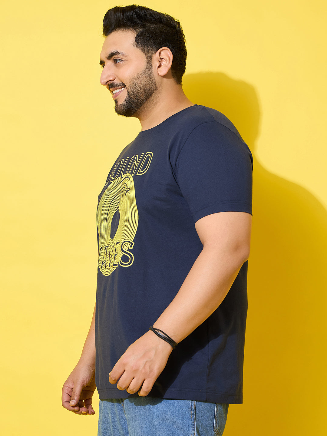 Men Plus Size Frequency Navy Printed Round Neck Tshirt