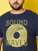Men Plus Size Frequency Navy Printed Round Neck Tshirt