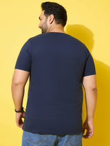Men Plus Size Frequency Navy Printed Round Neck Tshirt