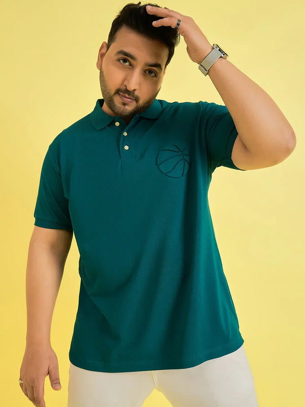 Men Plus Size Frolic Teal Solid Polo Tshirt