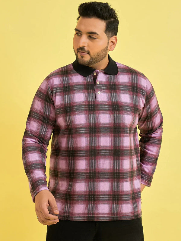 Men Plus Size Fulgent Check Polo Tshirt
