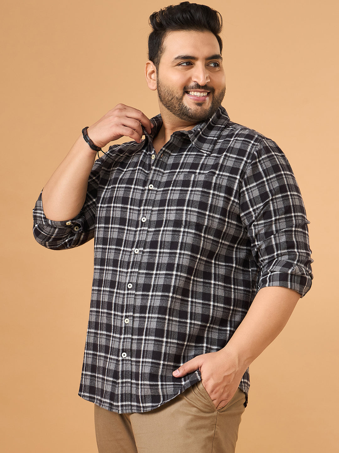 Men Plus Size Fumora Multicolor Checkered Casual Shirt