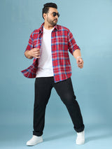 Men Plus Size Garnet Multicolor Checkered Casual Shirt