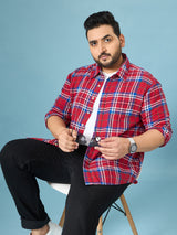 Men Plus Size Garnet Multicolor Checkered Casual Shirt