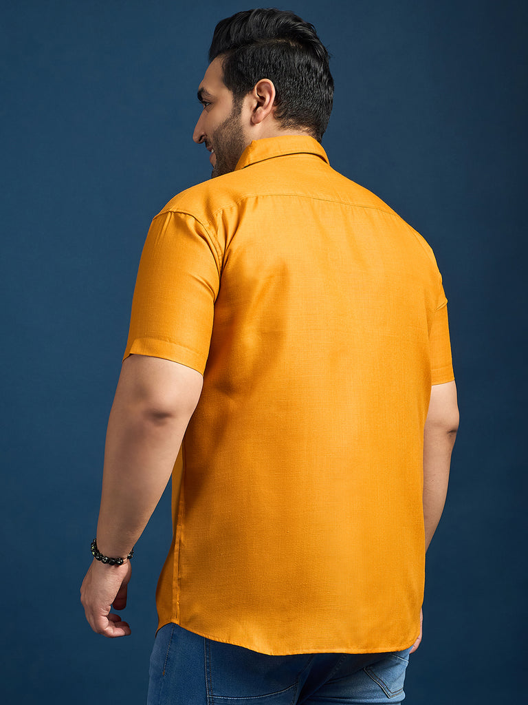 Men Plus Size Gegee-Mustard Colorblock Shirt - bigbanana