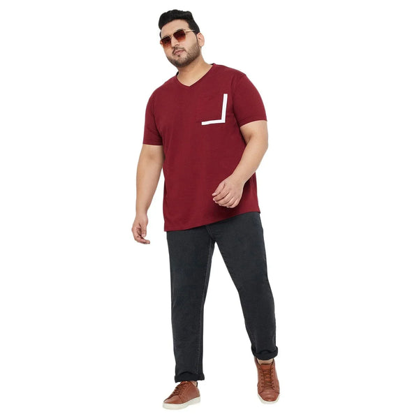 Men Plus Size Ginger Solid V-Neck Tshirt