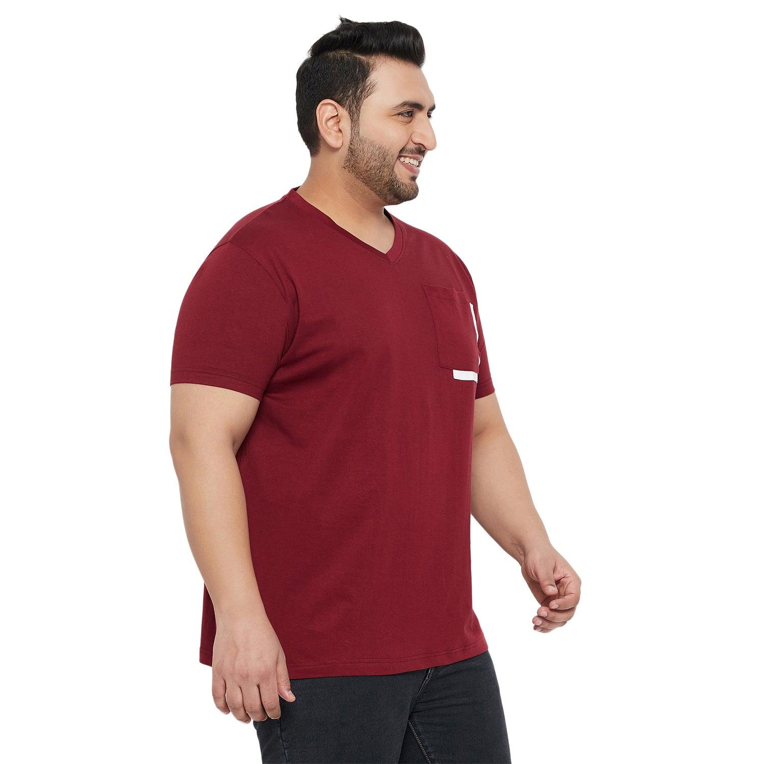 Men Plus Size Ginger Solid V-Neck Tshirt - bigbanana