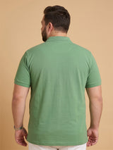 Men Plus Size Unripe Light Green Printed Polo