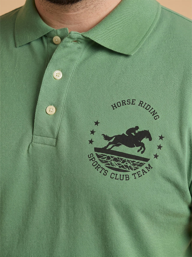 Men Plus Size Unripe Light Green Printed Polo