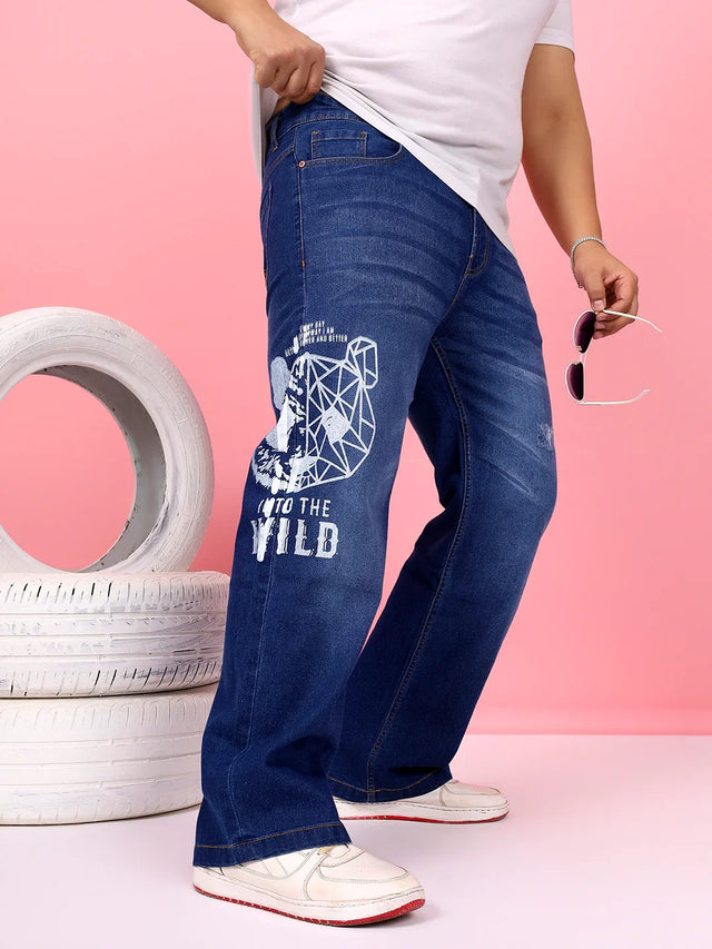Men Plus Size Glamora Blue Printed Jeans