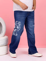 Men Plus Size Glamora Blue Printed Jeans