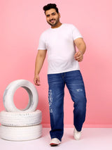 Men Plus Size Glamora Blue Printed Jeans