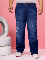 Men Plus Size Glamora Blue Printed Jeans