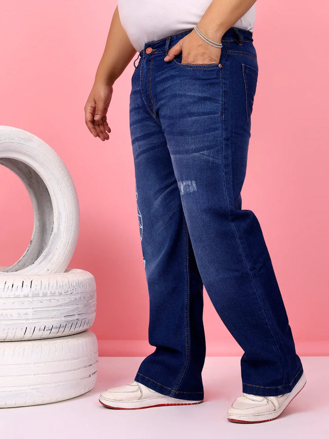 Men Plus Size Glamora Blue Printed Jeans