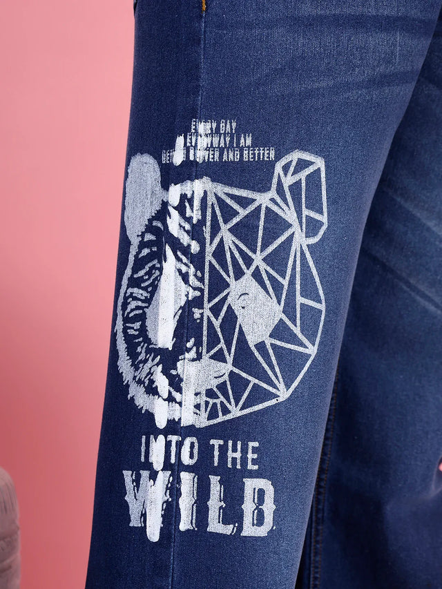Men Plus Size Glamora Blue Printed Jeans