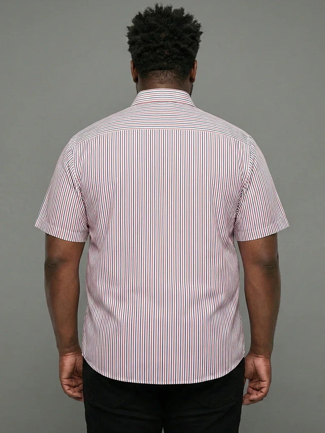 Men Plus Size Glimmer White Striped Casual Shirt