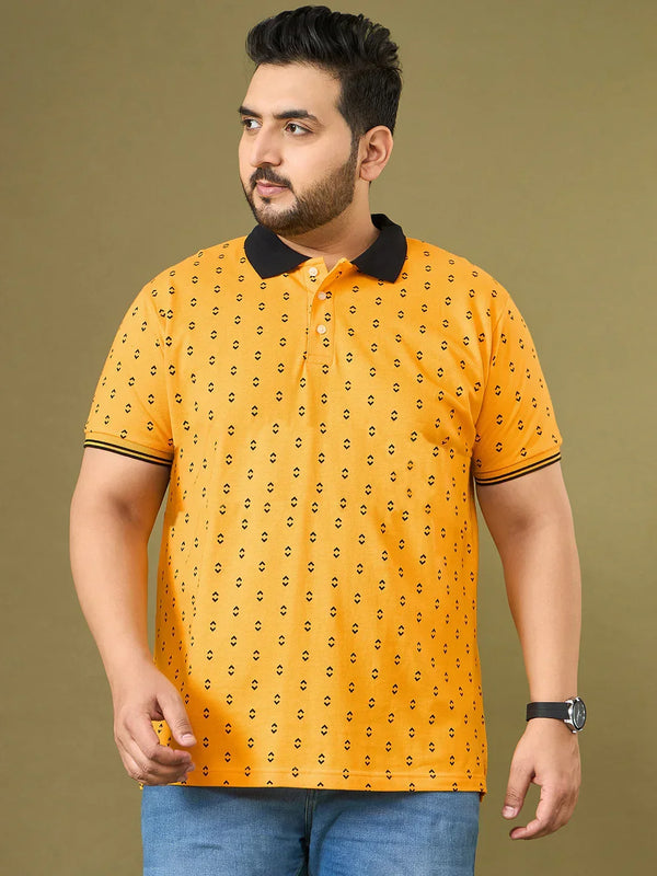 Men Plus Size Goldra Yellow Printed Polo Tshirt