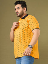 Men Plus Size Goldra Yellow Printed Polo Tshirt