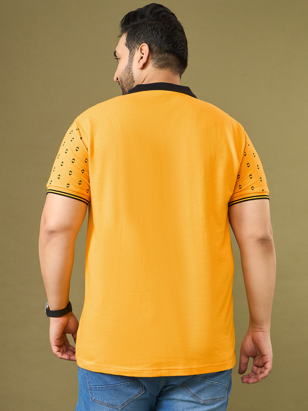 Men Plus Size Goldra Yellow Printed Polo Tshirt