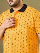Men Plus Size Goldra Yellow Printed Polo Tshirt