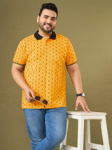 Men Plus Size Goldra Yellow Printed Polo Tshirt