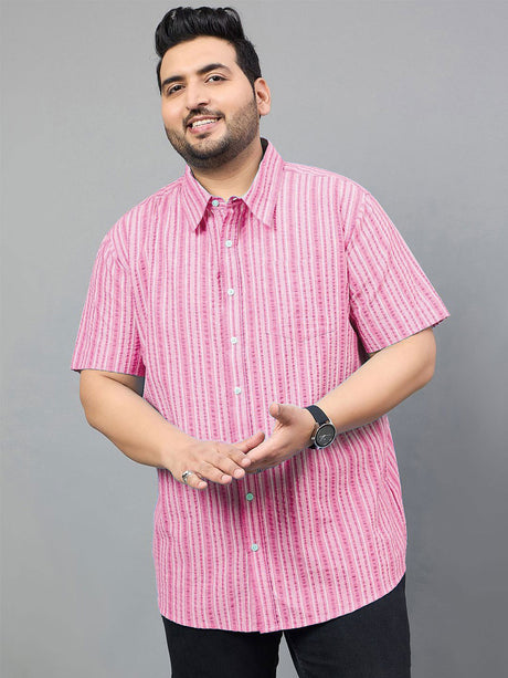 Men Plus Size Gong Pink Striped Shirt - bigbanana