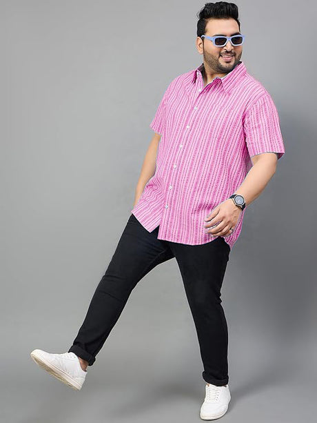 Men Plus Size Gong Pink Striped Shirt - bigbanana