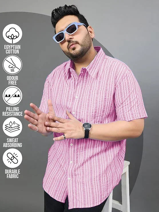 Men Plus Size Gong Pink Striped Shirt