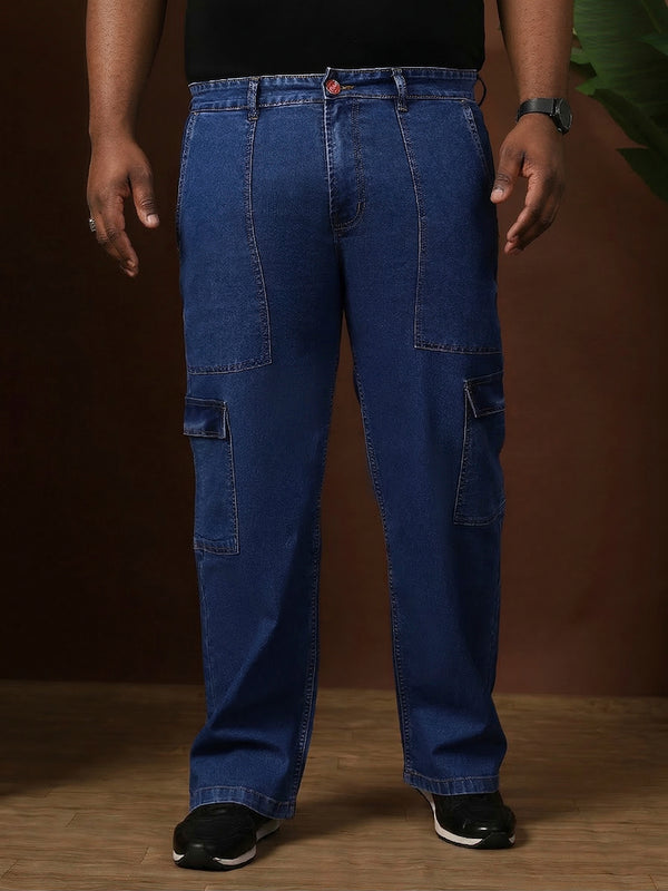 Men Plus Size Gothica-Blue Solid Jeans