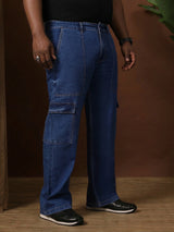 Men Plus Size Gothica-Blue Solid Jeans