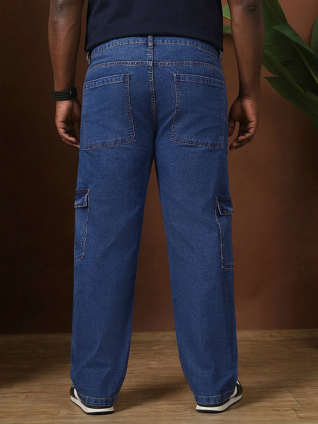 Men Plus Size Gothica-Blue Solid Jeans