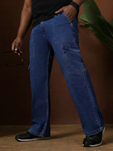 Men Plus Size Gothica-Blue Solid Jeans