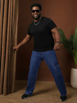 Men Plus Size Gothica-Blue Solid Jeans