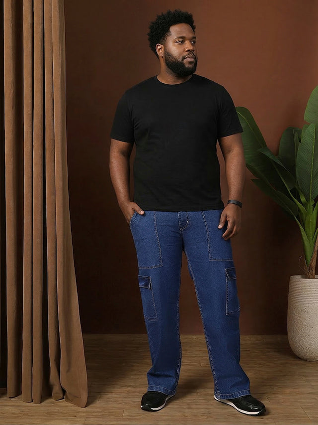 Men Plus Size Gothica-Blue Solid Jeans