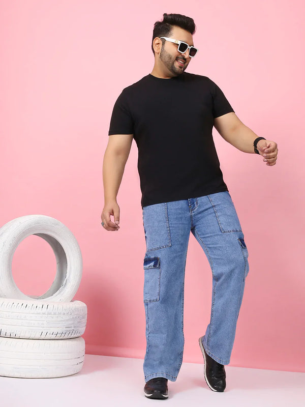 Men Plus Size Gothica-Light Blue Solid Jeans