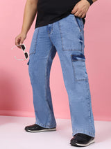Men Plus Size Gothica-Light Blue Solid Jeans